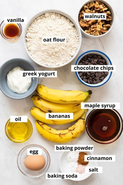 Oat Flour Banana Bread Recipe - iFoodReal.com Healthy Oat Flour Banana Bread, Banana Oat Flour Bread, Oat Flower Banana Bread, Oat Flour Banana Bread Muffins, Banana Bread Recipe Oats, Healthy Banana Bread Oat Flour, Oat Flour Banana Bread Recipe, Healthy Banana Oat Bread, Banana Oat Flour Pancakes