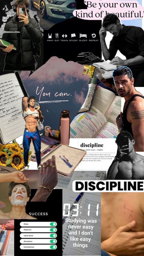 Discipline Plan, Men's Study, Vision Board Collage, Gym Wall Decal, L Quotes, Man Up Quotes, Girl Boss Motivation, Beauty Care Routine, Affirmations For Happiness