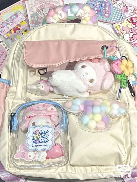 Sanrio Backpack For School, Melody Plushies, Practice Poses, Kawaii Picture, Kotak Bento, Sanrio Backpack, Stationary Bag, Aesthetic Items, Pink Academia