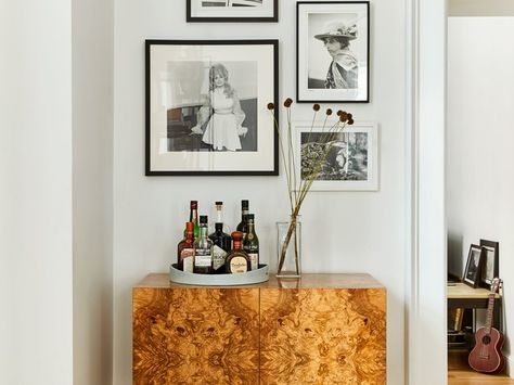 Bar Sideboard Ideas, Bar Tray Styling, Bar Credenza, Sideboard With Mirror, Modern Bar Cabinet, Bar For Home, Long Console, Richmond Melbourne, Credenza Bar