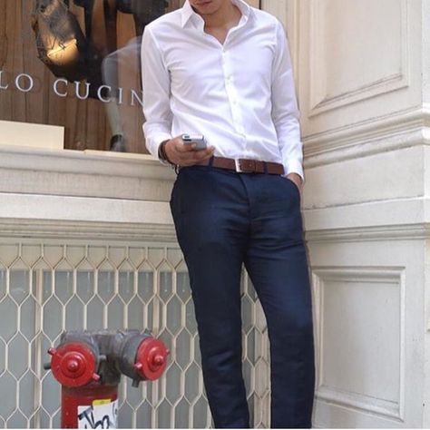 Blue Slacks White Shirt Outfit Mens, Shirt And Slacks Men Outfit, White Shirt And Navy Blue Pants Men, White Shirt Navy Pants Men, White Dress Shirt Navy Pants Men, White Shirt Blue Pants Men Formal, Groomsmen Navy Pants White Shirt, Navy Formal Shirt With Buttons, Shirt And Tie Outfits