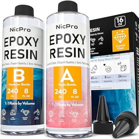 Amazon.com: Nicpro 8 Ounce Crystal Clear Epoxy Resin Kit, Food Safe DIY Starter Epoxy Resin for Art Craft, Canvas Painting, Molds Pigment Jewelry Making, Resin Coating and Casting : Industrial & Scientific Crystal Clear Epoxy Resin, Food Safe Epoxy, Wood Burning Kits, Toxic Foods, Clear Epoxy Resin, Crystal Resin, Epoxy Resin Wood, Clear Epoxy, Resin Kit