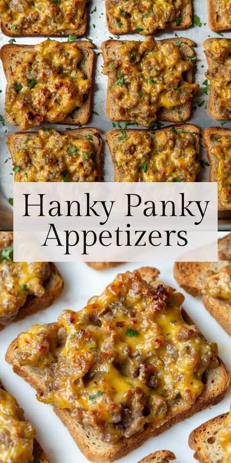 Hanky Panky Appetizers Party Handheld Foods, Party Food Meat Ideas, Good To Bring To Party, Retro Appetizers Vintage Recipes, 60s Appetizers, Appetizer Bites Easy, Heavy Apps For Party, Restaurant Appetizers Ideas, Appetizers With Meat