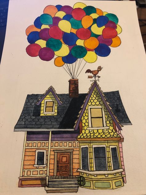 Carl’s house from Up The House From Up, House From Up Painting, Up House Drawing Easy, The Up House, Disney Up House Drawing, Up Movie Drawing, Up Drawings Pixar House, Casa Dibujo Aesthetic, Up House Painting