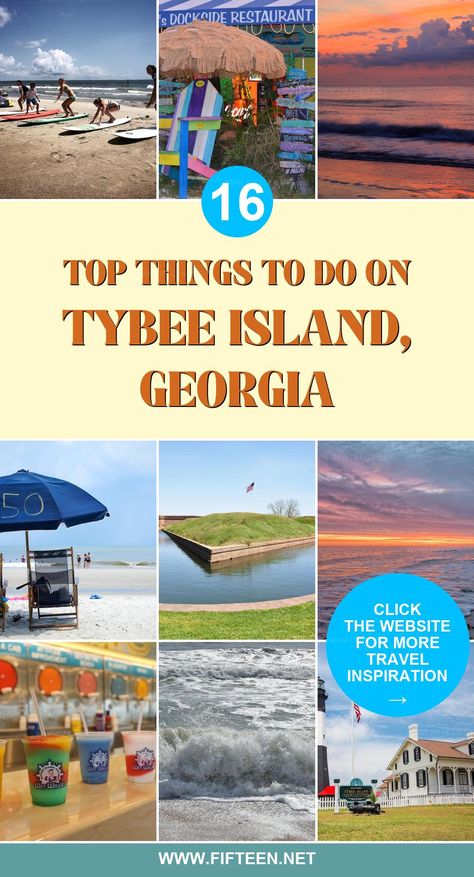 Tybee Island offers a mix of natural beauty, outdoor fun, and vibrant culture. Sandy shores and gentle waves create a serene beach escape.  Outdoor enthusiasts can explore scenic trails and diverse wildlife. Local eateries provide delicious coastal flavors with a unique twist.  Art and history enthusiasts will find plenty of intriguing spots to visit. The list below features 16 activities to enjoy on this charming island: Things To Do In Tybee Island Ga, Tybee Island Georgia Things To Do, Savannah Georgia Vacation, Tybee Island Lighthouse, Georgia Beaches, Vacation 2025, Tybee Island Beach, Tybee Island Georgia, Southern Usa