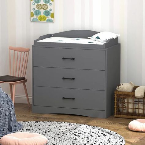 3 Drawer Dresser With Changing Top,Grey Baby Changing Table Dresser, Nursery Drawer, Changing Tables, 3 Drawer Storage, Changing Table Dresser, Baby Changing Table, 3 Drawer Dresser, Wooden Sideboard, Kids Bookcase