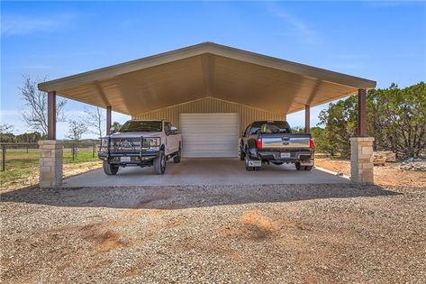 Carport Shop Ideas, Shop With Carport, Metal Carport Ideas, Metal Garage Buildings, Metal Shop Building, Pole Barn Garage, Metal Building Designs, Carport Plans, Barn Shop