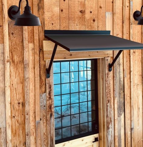 Securus Awning | Rustica Diy Door Awnings Exterior, Awing Window Design, Ramp Porch, Eyebrow Awning, Awnings Over Doors, Halloween Balcony Ideas, Outdoor Window Awnings, Shop Canopy, Awning Over Door