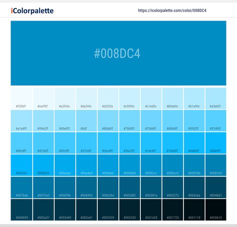 Color space information  #008dc4 |  Pantone Process Blue Up. Similar Pantone Color name Information, Color Schemes, Light / Darkshades, Tones, Similar Colors , Preview the color and download Photoshop swatch and solid color background image Pantone Color Book, Space Information, Flat Color Palette, Hexadecimal Color, Christmas Color Palette, Hex Color, Pantone Colour Palettes, Pastel Color Schemes, Purple Color Palettes