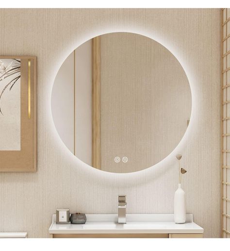 Wall Mount Lighted Makeup Mirror, Back Lit Wall Mirror, Backlit Circle Mirror, Round Light Mirror, Makeup Mirrors With Lights, Round Bathroom Mirror Lighting, Circle Mirror With Lights, Circle Vanity Mirror, Lighted Mirrors For Bathrooms