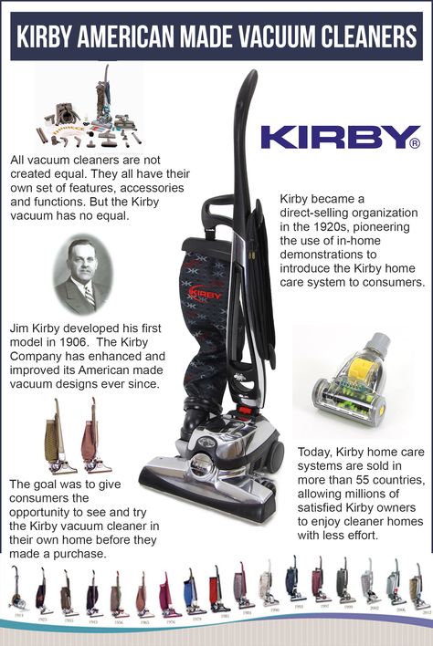 Kirby American Made Vacuum Cleaners - An innovative brand and a unique home care system. Learn more about the vacuum with no equal at https://lindascoffin.wordpress.com/2016/08/10/a-century-of-excellence-how-kirby-vacuums-changed-home-cleaning/. Kirby Vacuum Cleaner, Kirby Vacuum, Lincoln Logs, Info Graphic, Clean Technology, Household Appliance, Household Tools, Vacuum Cleaners, Marketing Techniques