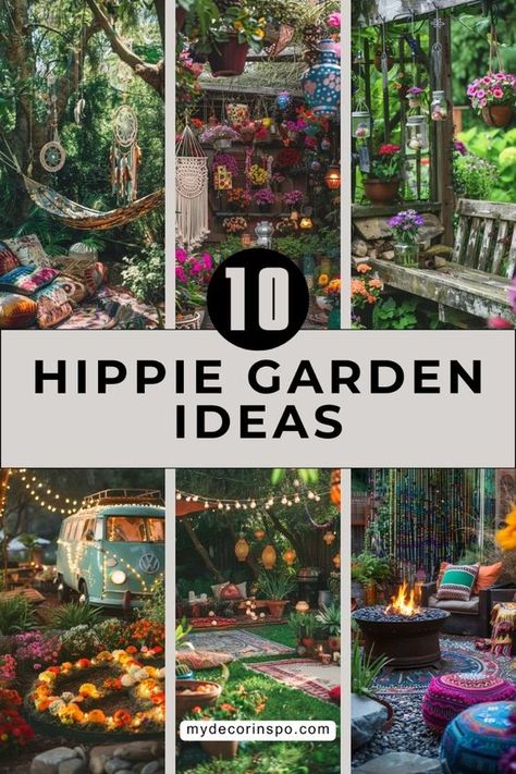 Creating a hippie garden is a wonderful way to bring a sense of freedom and creativity to your outdoor space. These gardens are full of vibrant colors, eclectic decor, and lush greenery, making them perfect for those who love a relaxed and bohemian lifestyle. Nature, Bohemian Garden Ideas, Hippie Garden Ideas, Georgia Gardening, Earthy Homes, Boho Garden Ideas, Bohemian Porch, Garden Arbour, Boho Outdoor Space