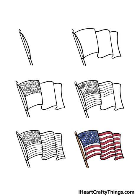 USA Flag Drawing - How To Draw A USA Flag Step By Step Usa Flag Drawing, Flag Drawing, Republic Of Texas, Fabric Hanging, Document Sign, A Flag, Easy Doodles Drawings, Painted Boards, The Cloth