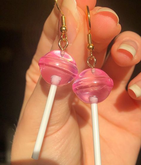 Candy Jewelry Aesthetic, Lollipop Jewelry, Lollipop Aesthetic, Pink Lollipop, Lollipop Earrings, Fun Dip, Earrings Aesthetic, Candy Jewelry, Jewelry Aesthetic