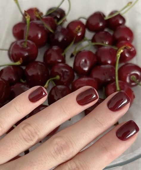 Red Gel Nails, Kutek Disney, Wine Nails, Maroon Nails, Red Acrylic Nails, Cherry Wine, Cherry Nails, Casual Nails, Red Nail Designs