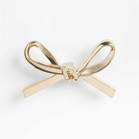 Gold Bow Knob + Reviews | Crate & Kids Gold Nursery Chandelier, Bow Holder Nursery, Bow Room Decor, Bow Widget, Desk Knobs, Anthropologie Knobs, Dressers And Nightstands, Gold Drawer Knobs, Bow Organizer