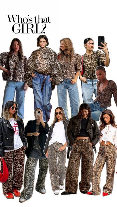 Wide legs jeans, shirt, shoes, black jacket, adidas, pants Animal Print Shirt Outfit, Leopard Shirt Outfit, Print Jeans Outfit, Leopard Jeans Outfit, Leopard Pants Outfit, Printed Shirt Outfit, Trends Aesthetic, Jeans Styling, Leopard Print Outfits