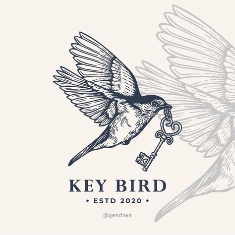 Key Illustration Graphic Design, Flying Bird Illustration, Bird Illustration Design, Bird Logo Inspiration, Key Logo Design, Bird Graphic Design, Flying Illustration, Illustrative Logo, Key Illustration