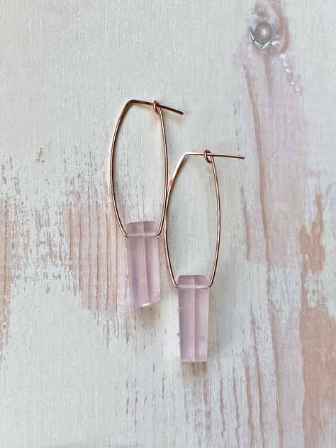 Fluorite Earrings, Rose Quartz Earrings, Pink Rose Quartz, Inner Core, Handmade Wire Jewelry, Trends 2023, Vermeil Jewelry, Gold Dipped, Quartz Earrings