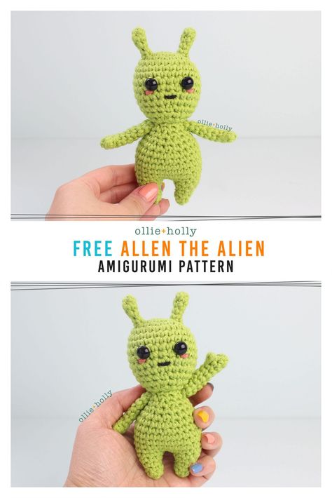 Crochet Alien, Crochet Monsters, Crochet Geek, Crochet Animals Free Patterns, Crochet Design Pattern, Crochet Amigurumi Free, Fun Crochet Projects, Diy Crochet Projects, Crochet Videos