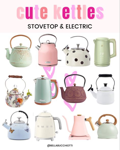 Cute kettles, stovetop kettles and electric kettles for your home! #kettles Follow my shop @bellabucchiotti on the @shop.LTK app to shop this post and get my exclusive app-only content! #liketkit #LTKstyletip #LTKhome #LTKunder100 @shop.ltk https://liketk.it/3yjyh Beautiful Electric Kettle, Cute Tea Kettle Stovetop, Stove Top Tea Kettle, Cute Kettle Electric, Aesthetic Tea Kettle, Stovetop Tea Kettle, Electric Tea Kettle Aesthetic, Cute Electric Kettle, Electric Kettle Aesthetic