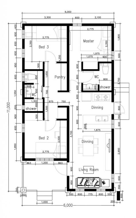 Small 3bedroom House Plans, Home Plan 100m2, Cool House Concepts, 3 Bedroom 1 Office Floor Plan, House Plan With Dimensions In Meters, 6 X 12 House Plan, 6x11 House Plan, Compact 3 Bedroom House Plans, 3 Bedroom Small Home Floor Plans