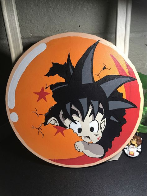 Dragon Ball Z Painting Ideas, Dragon Ball Z Nursery Ideas, Dragon Ball Painting Canvas, Dragon Ball Bebe, Dbz Painting, Dragon Ball Z Painting, Circular Paintings, Goku Canvas, Baby Goku