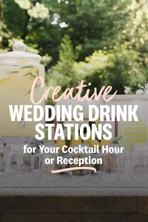 Wedding Drink Bar Station, Wedding Drinks Reception Ideas, Wedding Alcohol Table Ideas, Wedding Alcohol Bar Ideas, Wedding Reception Drink Station Ideas, Drink Tables For Wedding, Diy Cocktail Bar Wedding, Outdoor Wedding Bar Ideas Drink Stations, Wedding Drink Table Ideas