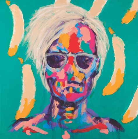 "Andy’s Bananas II," 2015 Acrylic on canvas  Colorful acrylic painting by street artist/painter Bradley Theodore. Bradley Theodore, Colorful Acrylic Painting, Outsider Art, Street Artists, Love Painting, Andy Warhol, Visual Artist, Acrylic On Canvas, Bananas