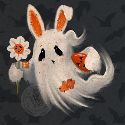 Halloween Desktop Wallpaper, My Ghost, Easter Wallpaper, Halloween Artwork, Anime Crafts, Halloween Painting, Fall Halloween Decor, Rock Crafts, Cute Ghost