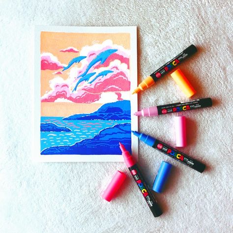 Drawing With Markers, Posca Drawing, Cute Pictures To Draw, Copic Drawings, Markers Drawing Ideas, Posca Pens, Posca Art, Cloud Drawing, Marker Drawing