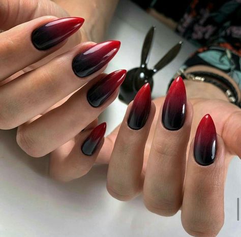 Unique Acrylic Nails Black, Vampy Nails Almond, Bruja Nails, Goth Gel Nails, Devil Nails Designs, Devil Nails, Burgundy Acrylic Nails, Burgundy Nail Designs, Vampire Nails