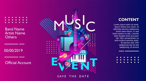 Music event banner design template for f... | Premium Vector #Freepik #vector #banner #poster #invitation #music Event Banner Design, Etsy Banner Design, Electronic Music Poster, Youtube Channel Banner, Music Banner, Png Music, Template Youtube, Event Poster Template, Best Banner Design