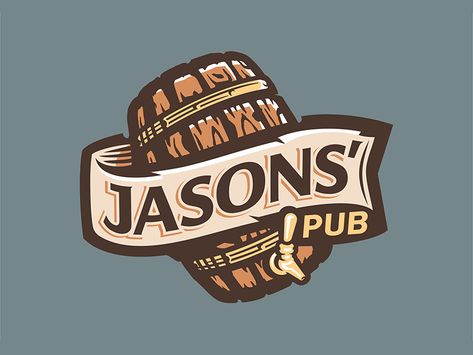 Logo concept for a pub owned by two guys named Jason, hence the placement of the apostrophe. Pub Logo, Rs 5, Beer Logo, Bar Logo, Logo Design Branding, Badge Logo, Mascot Logo, Truck Design, Badge Design