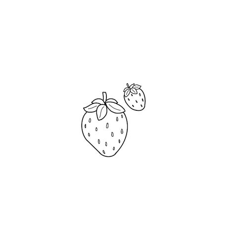 Small strawberry tattoo idea, black and white tattoo idea, line art, berry tattoo idea, cute tattoo idea Strawberry Tattoo Template, Strawberry Minimalist Tattoo, Small Tattoos Strawberry, Strawberry Black And White, Wild Strawberry Tattoo Black And White, Strawberry Stencil, Minimal Strawberry Tattoo, Small Strawberry Tattoo Simple, Cute Line Drawings