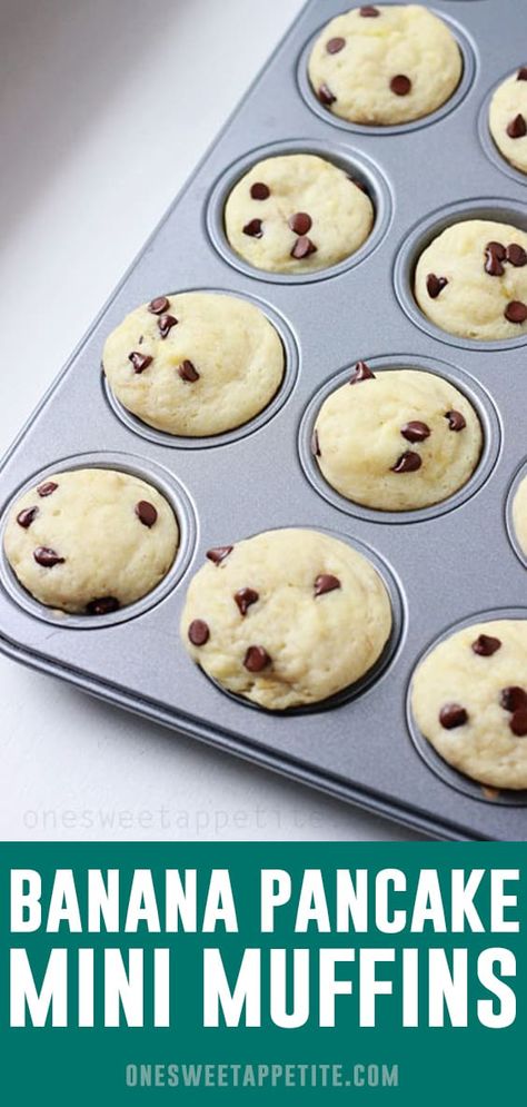 Banana Recipes Freezer Friendly, Banana Pancake Muffins Recipe, Pancake Mix Banana Muffins, October Snacks, Banana Pancake Muffins, Banana Pancake Bites, Banana Ideas, Pancake Bites Recipe, Mini Pancake Muffins