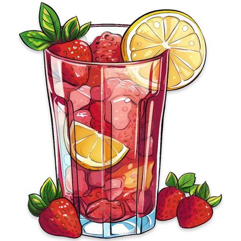 Lemonade Clipart, Drink Image, Cute Cartoon Food, Strawberry Clipart, Drink Illustration, Summer Lemonade, Strawberry Mojito, Berry Drinks, Personal Planners