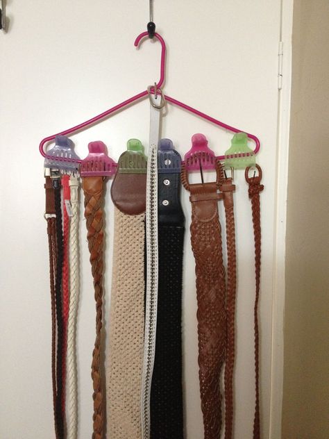 DIY belt hanger. 1 hanger & as many hair clips as you need/ will fit