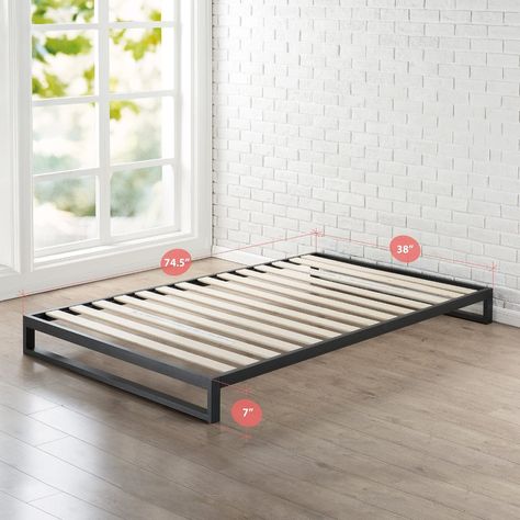 Minimal Bed Frame, Minimal Bed, Bed Frame Wood, Steel Bed Design, Low Profile Bed Frame, Steel Bed Frame, Mattress Foundations, Steel Bed, Full Bed Frame