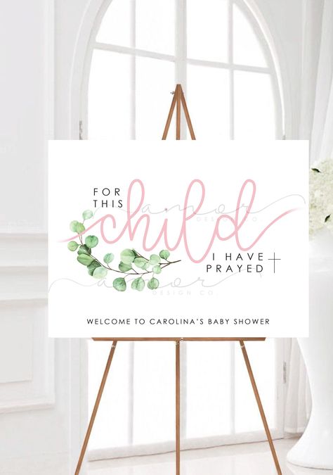 Minimalist Christian Leaf Baby Shower Welcome Sign, for This Child I Have Prayed Sign, Modern Christian Baby Shower, Baptism Welcome Sign - Etsy For This Child We Have Prayed Baby Shower Theme, Biblical Baby Shower Themes, Religious Baby Shower Ideas, Catholic Baby Shower Ideas, Christian Baby Shower Games, Christian Gender Reveal Ideas, Baby Christening Ideas, Christian Baby Shower Ideas, Baby Shower Sign Ideas