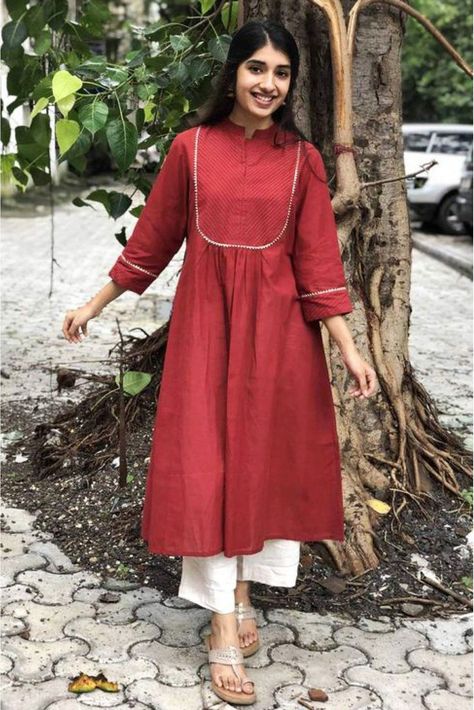 ed519dacc89b2bead3f453b0b05a4a8bdesc50354880ri Frock Style Kurti, Indian Kurti Designs, Simple Kurta Designs, Simple Kurti Designs, Long Kurti Designs, Casual Indian Fashion, Salwar Kamiz, Cotton Kurti Designs, A Line Kurta