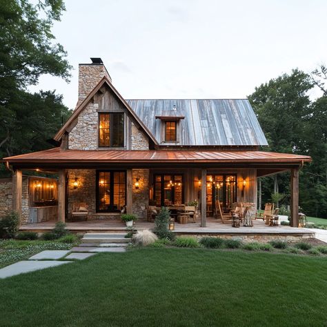 Cabin goals! This stunning stone and timber home is the perfect blend of rustic charm and modern elegance. 🌲✨ #dreamhome #cabinlife #architecture #interiordesign #stonehouse #timberhome #luxuryliving #homegoals Stone And Timber House, Rustic Cabin Exterior Ideas, 1700s Farmhouse, Stone And Wood House, Rustic Exterior House, Stone Ranch House, Modern Cabin Exterior, Rustic House Exterior, Modern Cabin House