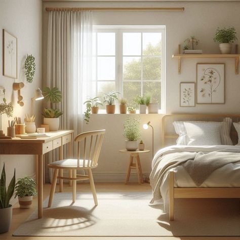 Simple Bedroom Small Bedroom With Desk And Dresser, Hotel Room Inspiration, Cozy Simple Room, Clean Cozy Room, Single Room Decor, Muji Style Bedroom, Single Room Ideas, Bedroom Ideas Simple Cozy, Simple Cozy Room