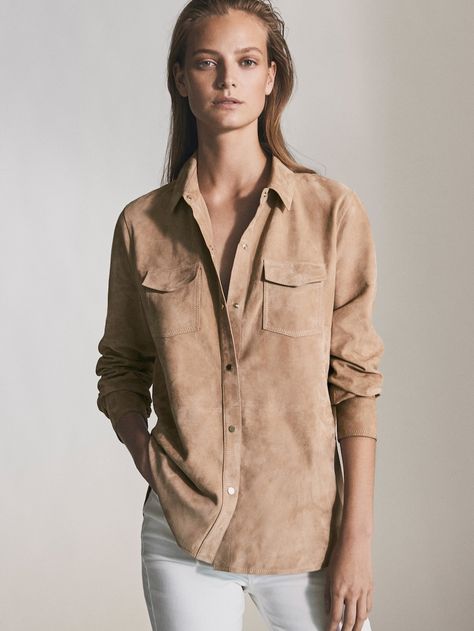 SUEDE SHIRT WITH POCKETS - Women - Massimo Dutti Safari Chic, Blouse Sale, Neutral Fashion, Weekend Wear, Suede Jacket, Women's Coats & Jackets, Massimo Dutti, Jacket Sale, Who What Wear