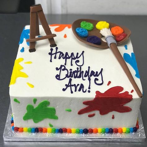 Cake Splatter Cake, Art Inspired Cakes Birthday, Birthday Cake Art Theme, Paint Splatter Birthday Cake, Painting Themed Cake, Paint Themed Birthday Party Cake, Paint Pallet Cake, Painter Cake Ideas Art Birthday, Paint Party Cake Ideas