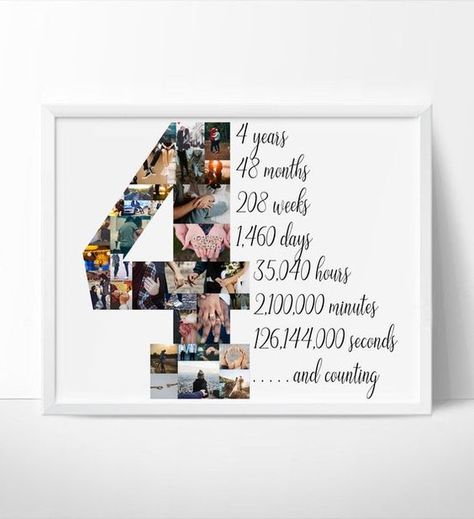 Custom 4th Anniversary Photo Collage Personalize Fourth - Etsy 4 Year Wedding Anniversary, Anniversary Photo Collage, 4th Year Anniversary Gifts, Fourth Anniversary, 4de Verjaardag, Second Anniversary Gift, 4th Anniversary Gifts, 4 Year Anniversary, One Year Anniversary Gifts