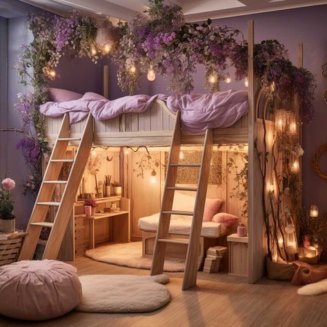 Beautiful Bed Designs, A Loft Bed, Fairy Bedroom, Kids Loft Beds, Kids Bedroom Inspiration, Bed In Closet, Girl Beds, Room Makeover Bedroom, Dream Room Inspiration