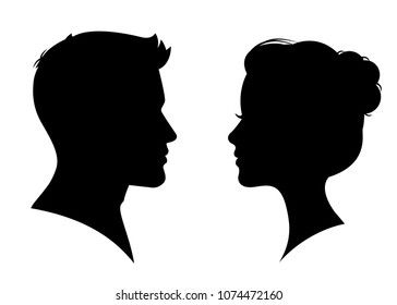 Man And Woman Silhouette, Silhouette Face, Silhouette People, Face Face, Silhouette Images, Woman Drawing, Woman Silhouette, Silhouette Art, Vector Stock