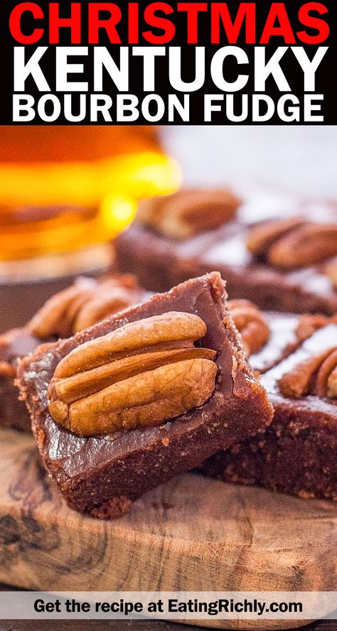 Bourbon Deserts, Alcoholic Fudge, Bourbon Dessert Recipes, Bourbon Fudge, Candy Pecans, Bourbon Dessert, Boozy Baking, Gingerbread Fudge, Bourbon Recipes