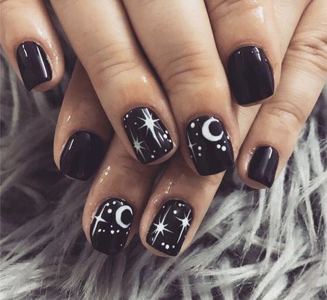 Square Gel Nails, Painted Stars, Mulberry Wine, Blue Gel Nails, Witch Nails, Witchy Nails, Punk Nails, Moon Nails, Gel Acrylic Nails